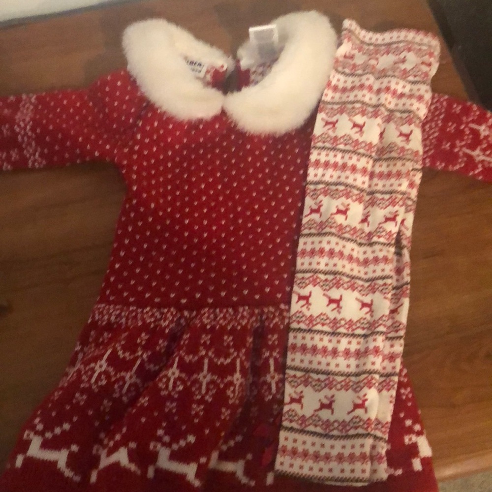 Red Holiday Knit Dress with Faux Fur Collar for Kids
